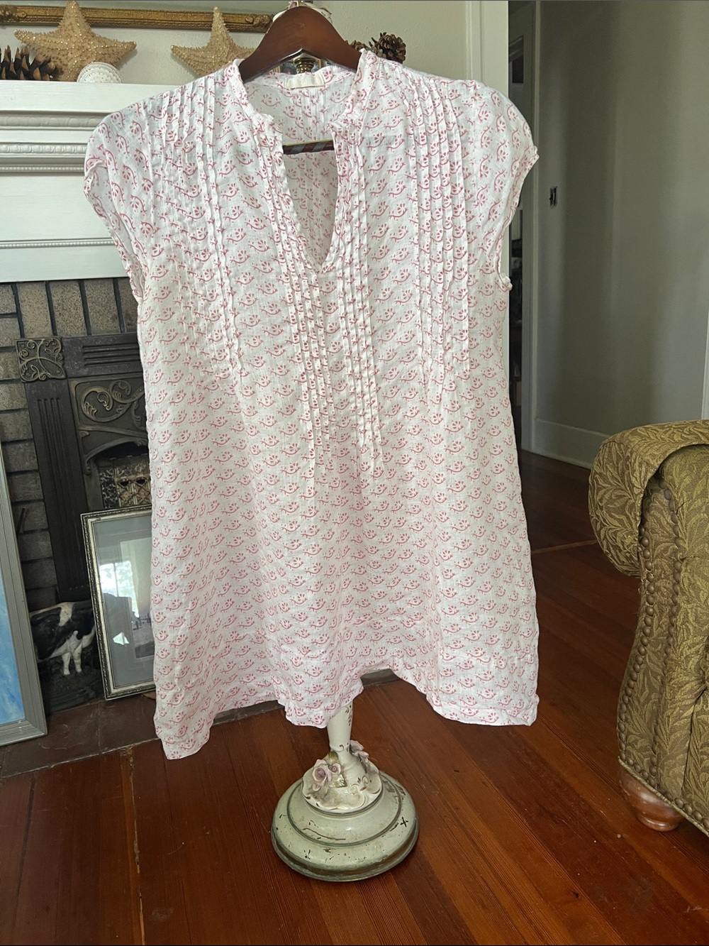 CP Shades Pink and White Printed Pintuck Tunic